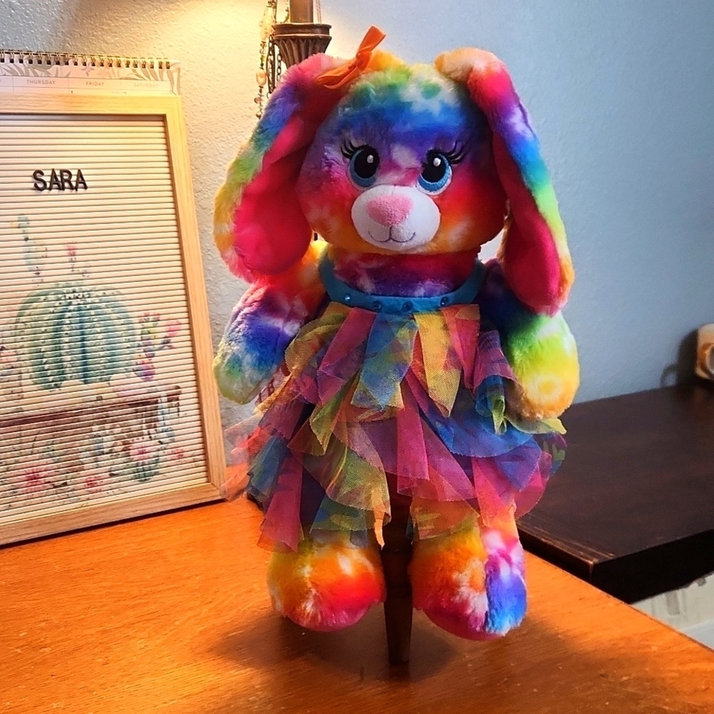 Build A Bear Rainbow 2014 Rare 16" Plush Bunny with Dress